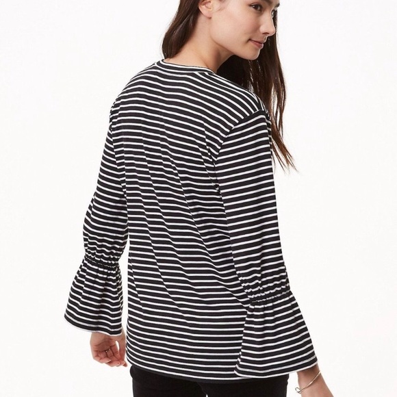 LOFT Embroidered Striped Bell Sleeves Tee Size L - Picture 3 of 8